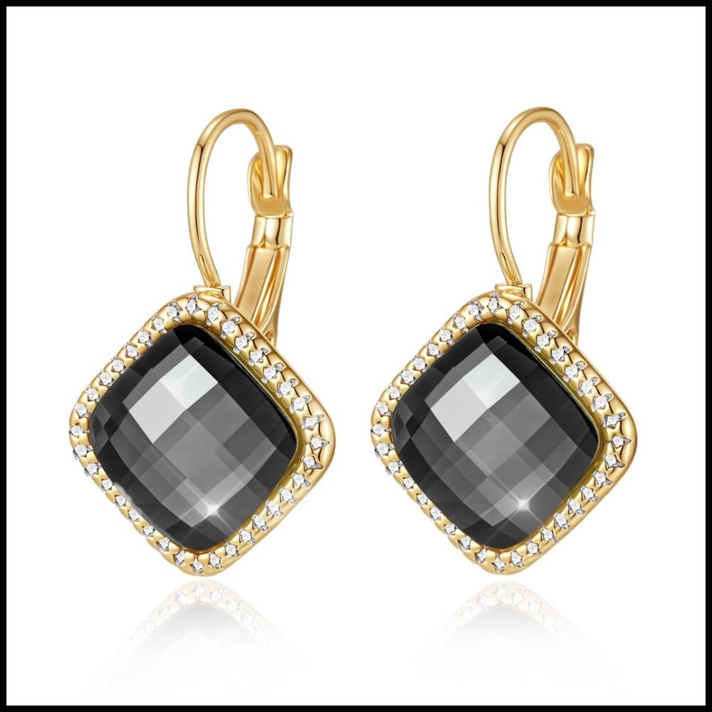 Austrian Crystal Square Dangle Leverback Earrings… - image 1